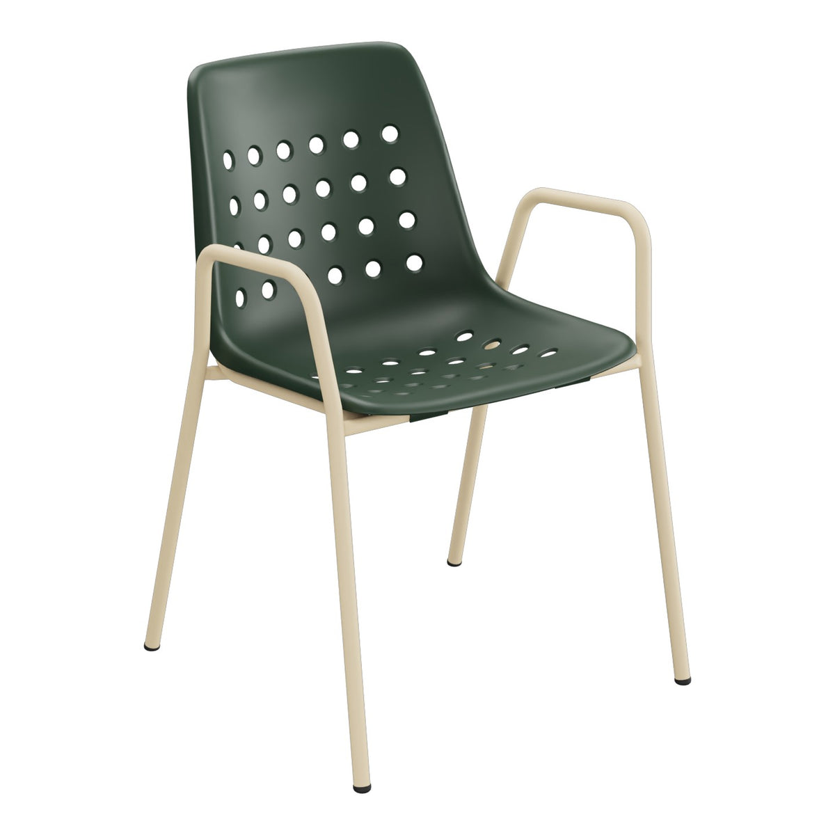 Schaffner Bermuda Fauteuil repas avec accoudoirs tubes ronds – Vert Sapin 66 / Marron Pastel 83