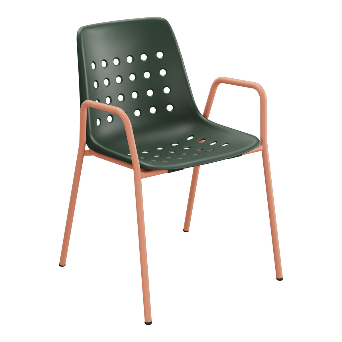 Schaffner Bermuda Fauteuil repas avec accoudoirs tubes ronds – Vert Sapin 66 / Terracotta 84