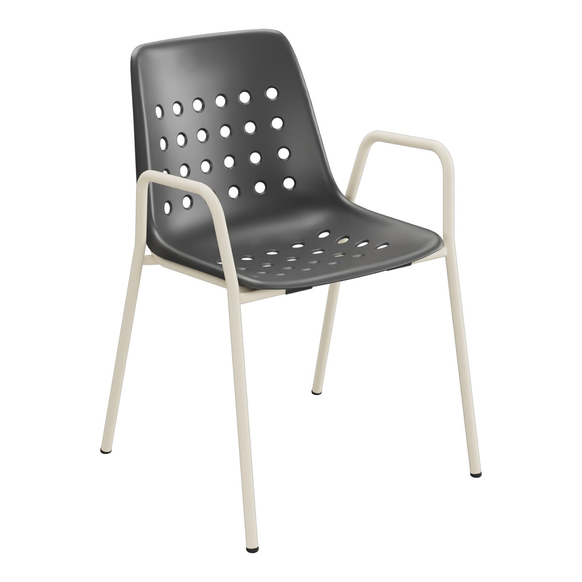 Schaffner Bermuda Fauteuil repas avec accoudoirs tubes ronds – Anthracite 77 / Sable Pastel 15