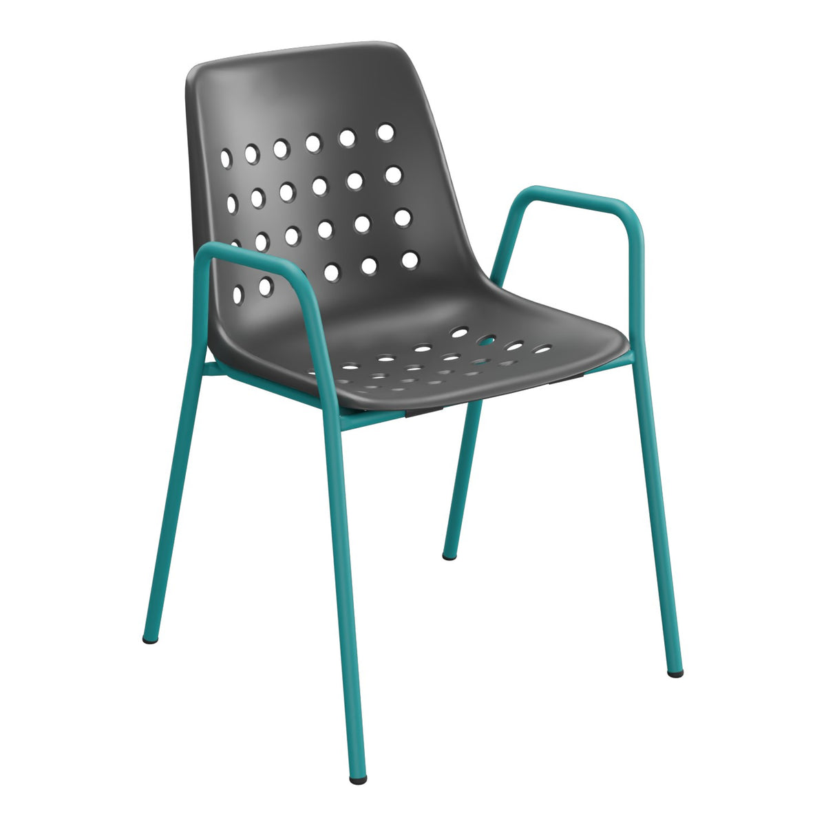 Schaffner Bermuda Fauteuil repas avec accoudoirs tubes ronds – Anthracite 77 / Bleu Kali 56