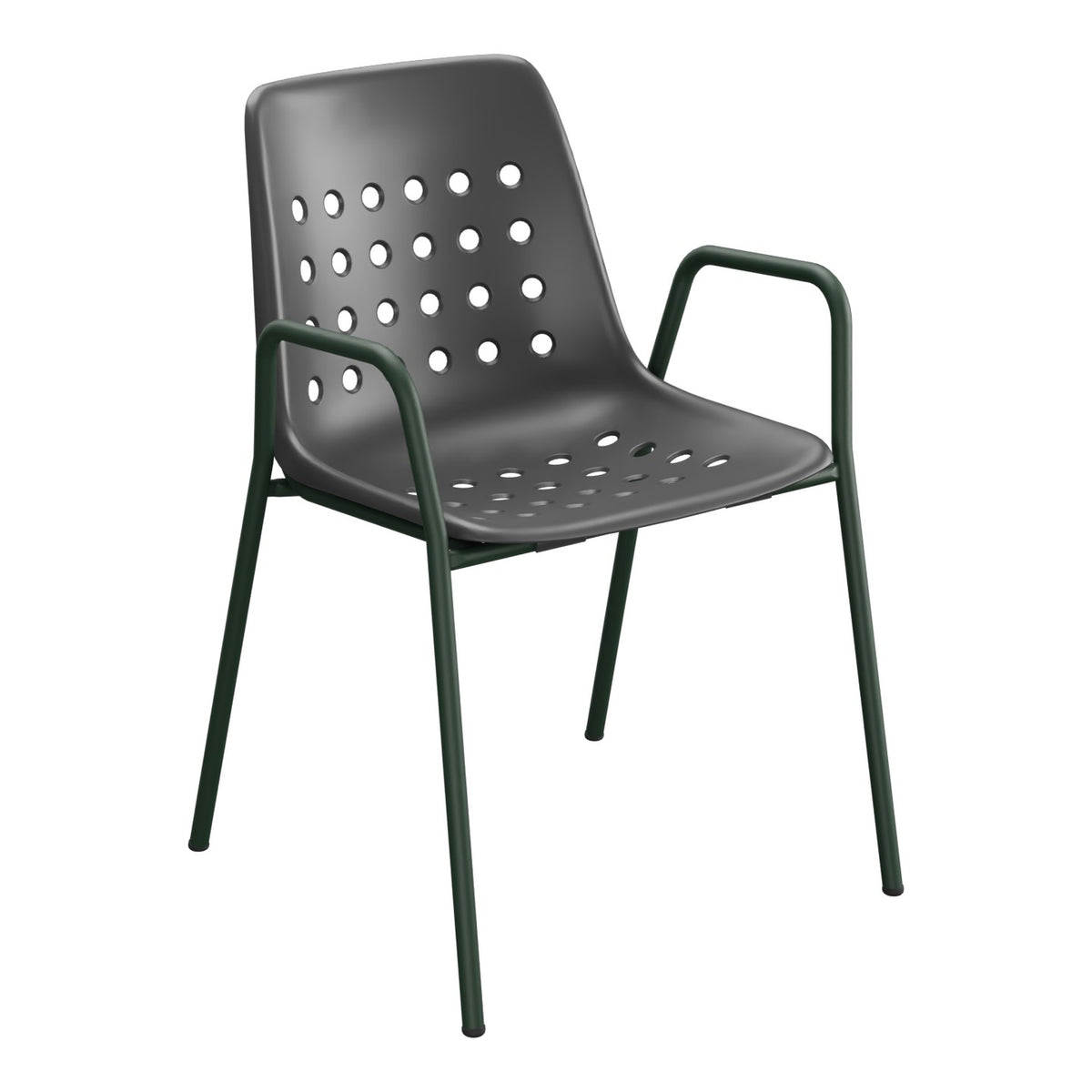 Schaffner Bermuda Fauteuil repas avec accoudoirs tubes ronds – Anthracite 77 / Vert Sapin 66