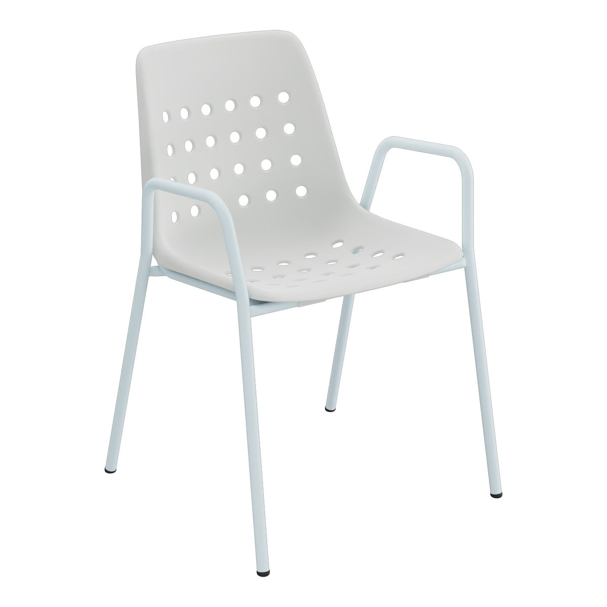 Schaffner Bermuda Fauteuil repas avec accoudoirs tubes ronds – Gris Argent 78 / Bleu Pastel 51