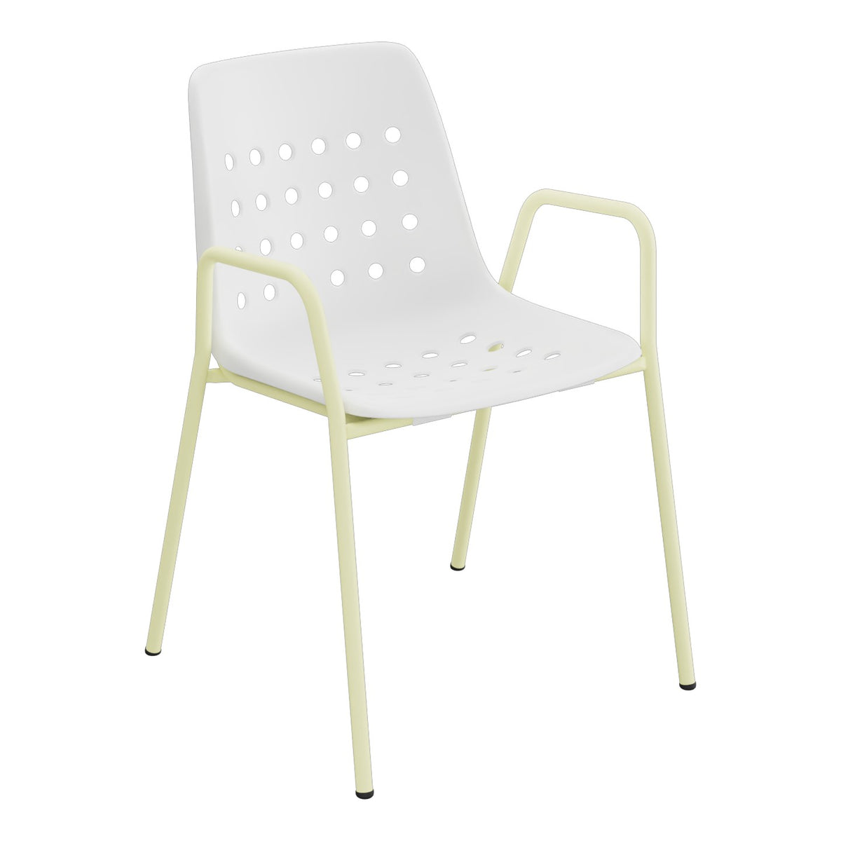 Schaffner Bermuda Fauteuil repas avec accoudoirs tubes ronds – Blanc 90 / Jaune Buis 18