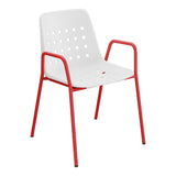 Schaffner Bermuda Fauteuil repas avec accoudoirs tubes ronds – Blanc 90 / Rouge 30