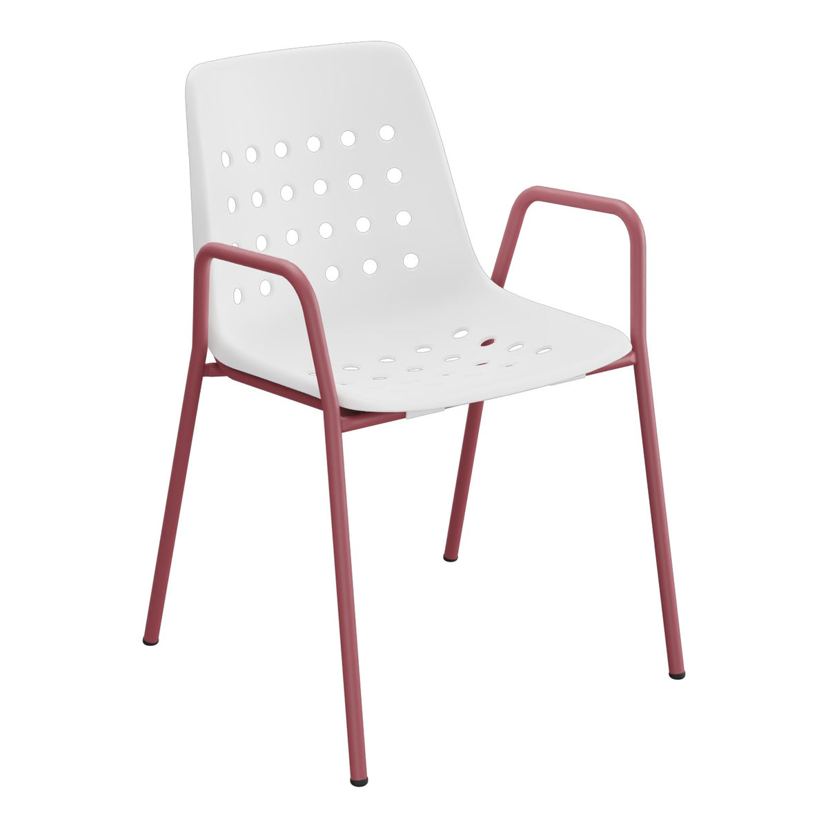Schaffner Bermuda Fauteuil repas avec accoudoirs tubes ronds – Blanc 90 / Bordeaux 38