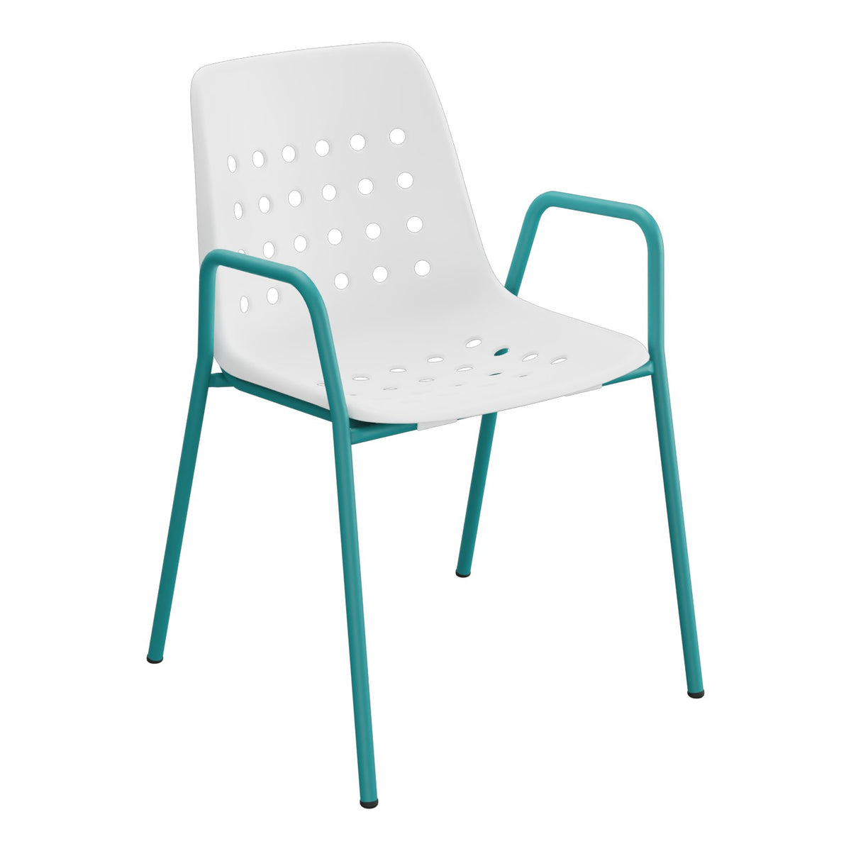 Schaffner Bermuda Fauteuil repas avec accoudoirs tubes ronds – Blanc 90 / Bleu Kali 56