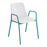 Schaffner Bermuda Fauteuil repas avec accoudoirs tubes ronds – Blanc 90 / Bleu Kali 56