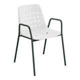 Schaffner Bermuda Fauteuil repas avec accoudoirs tubes ronds – Blanc 90 / Vert Sapin 66