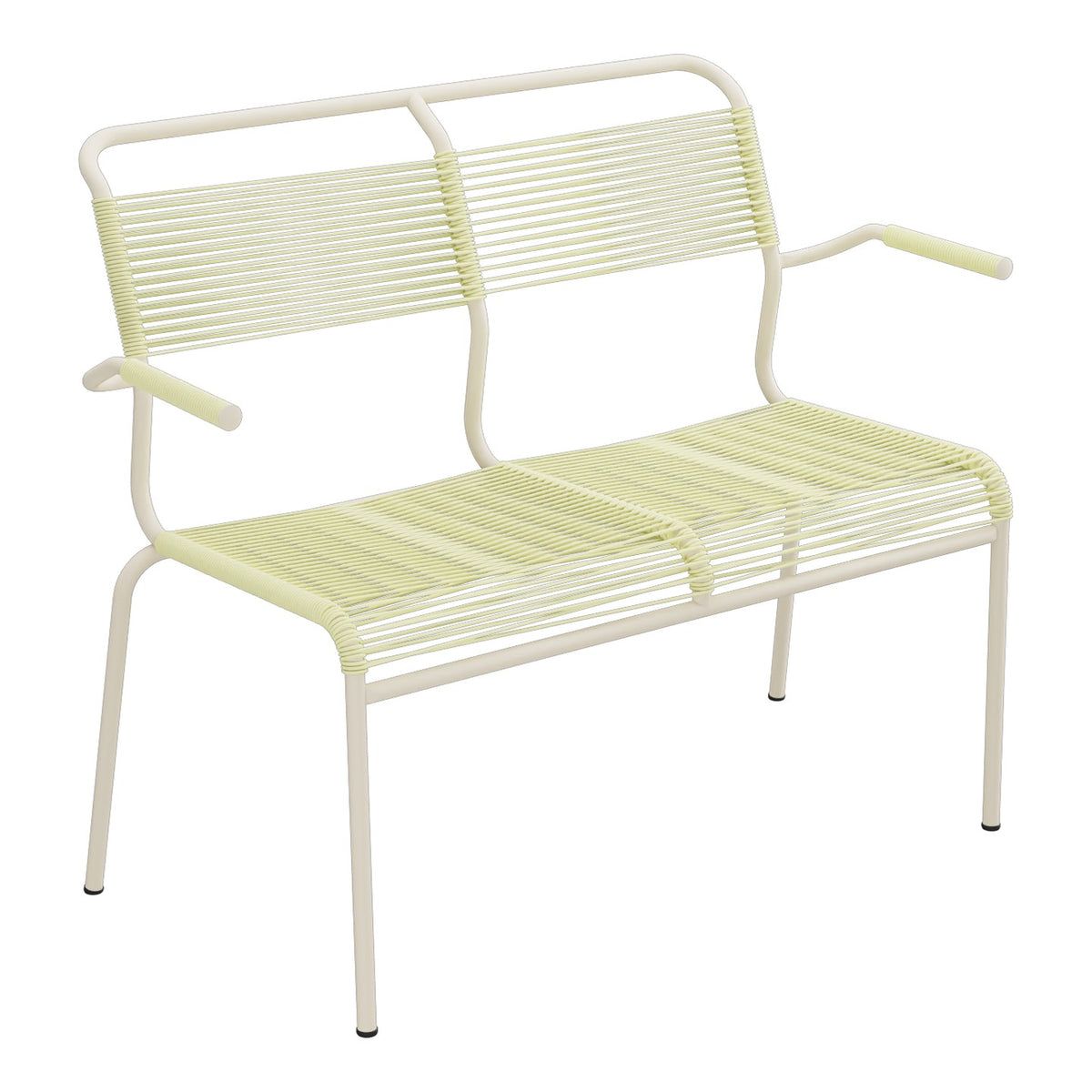 Schaffner Säntis Banc Spaghetti 2 places avec accoudoirs – Jaune Buis 18 / Sable Pastel 15