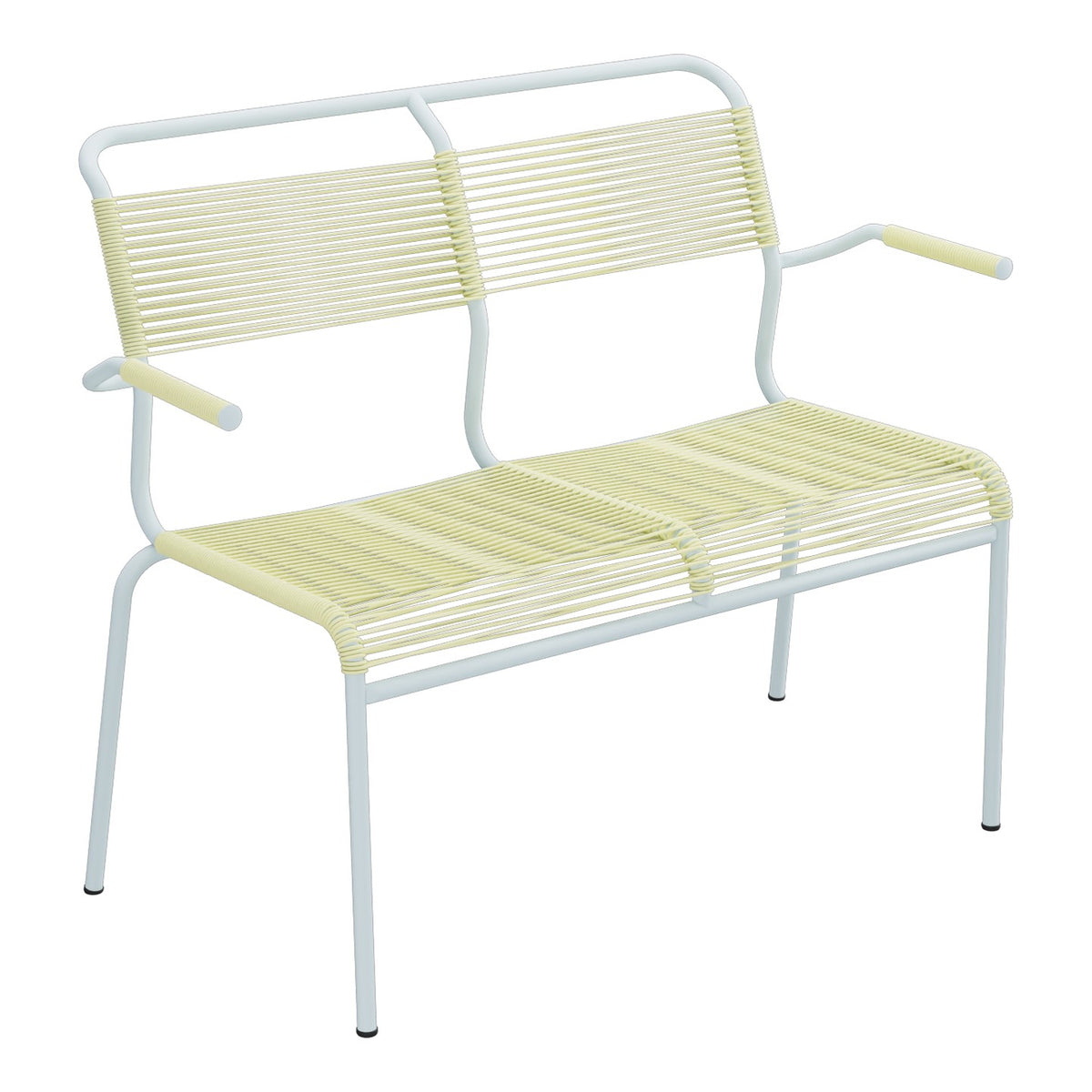Schaffner Säntis Banc Spaghetti 2 places avec accoudoirs – Jaune Buis 18 / Bleu Pastel 51