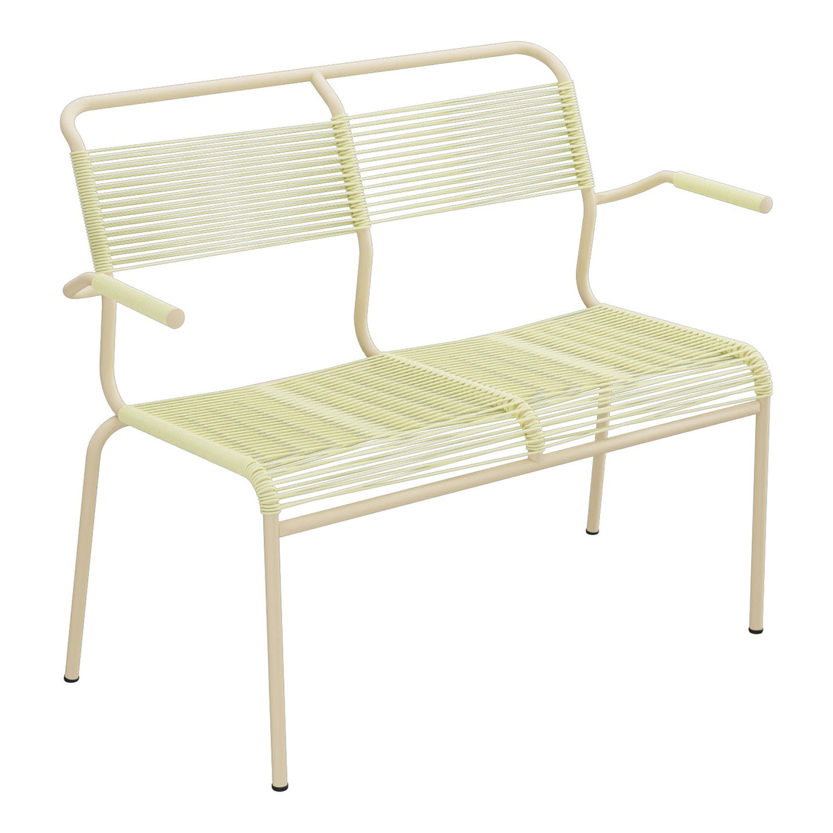 Schaffner Säntis Banc Spaghetti 2 places avec accoudoirs – Jaune Buis 18 / Marron Pastel 83