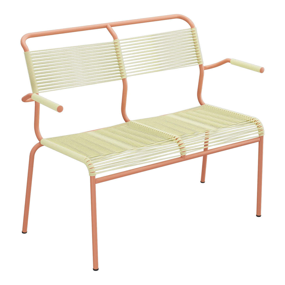 Schaffner Säntis Banc Spaghetti 2 places avec accoudoirs – Jaune Buis 18 / Terracotta 84