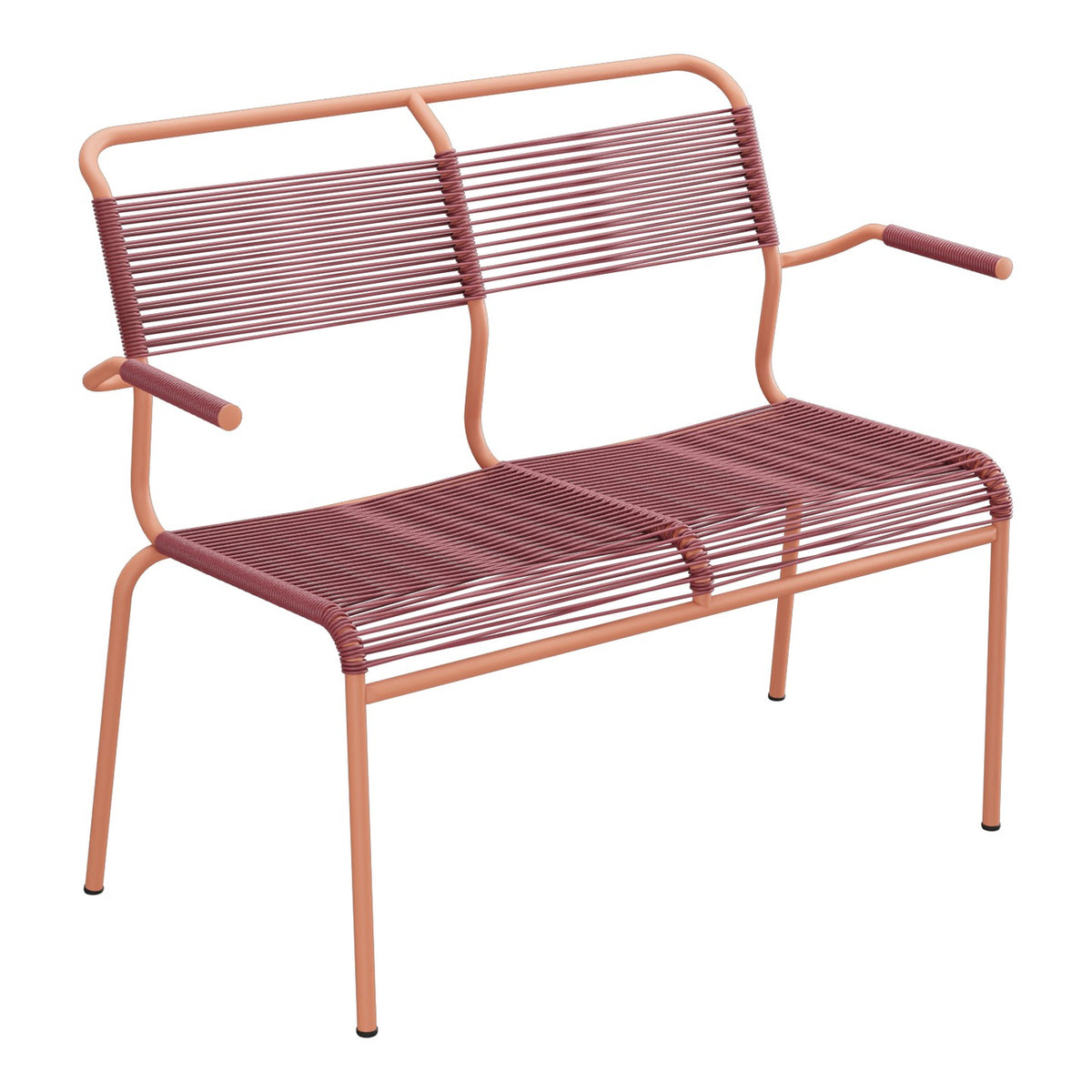 Schaffner Säntis Banc Spaghetti 2 places avec accoudoirs – Bordeaux 38 / Terracotta 84