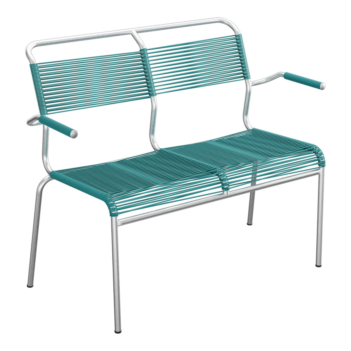 Schaffner Säntis Banc Spaghetti 2 places avec accoudoirs – Bleu Kali 56 / Galvanisé à chaud 02