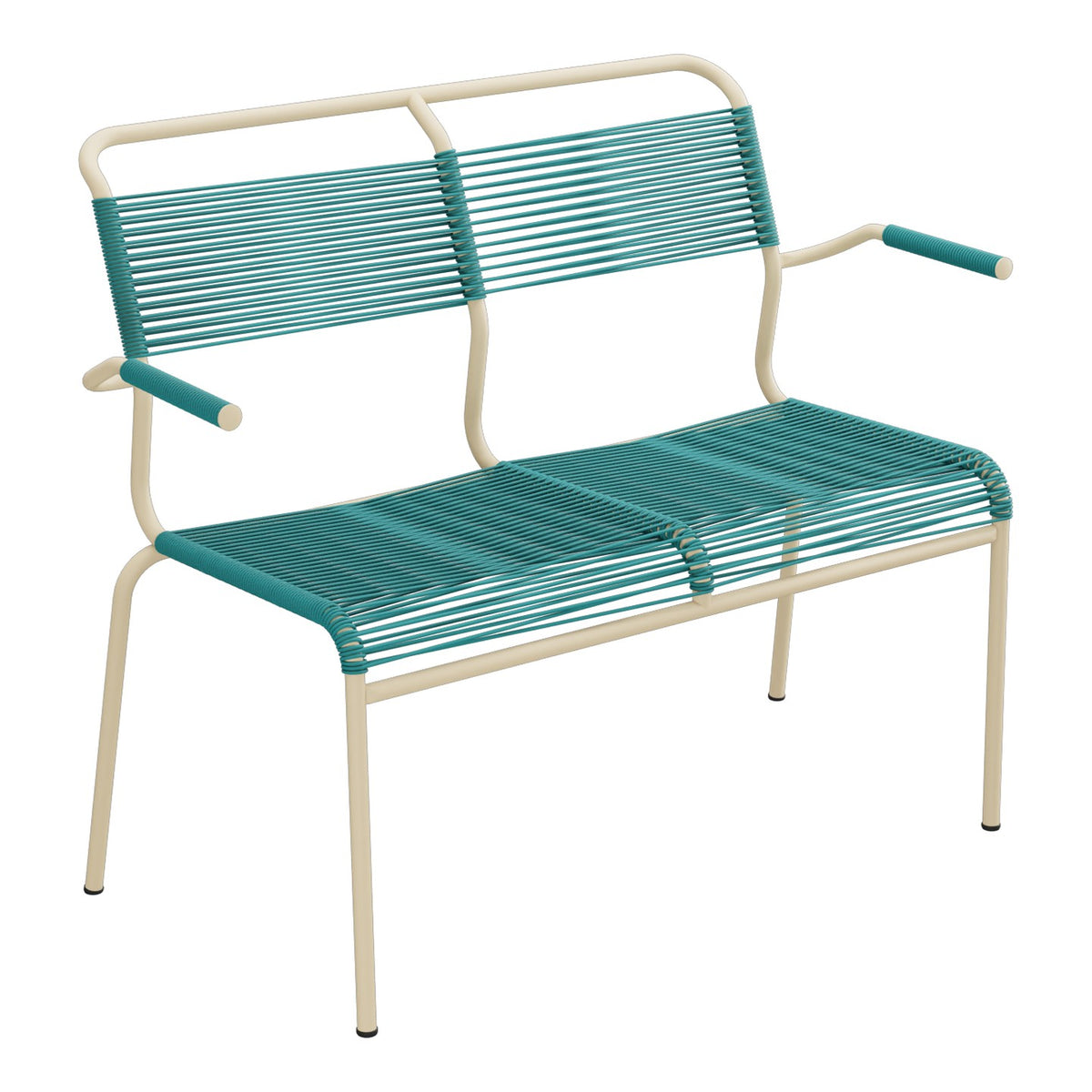 Schaffner Säntis Banc Spaghetti 2 places avec accoudoirs – Bleu Kali 56 / Marron Pastel 83