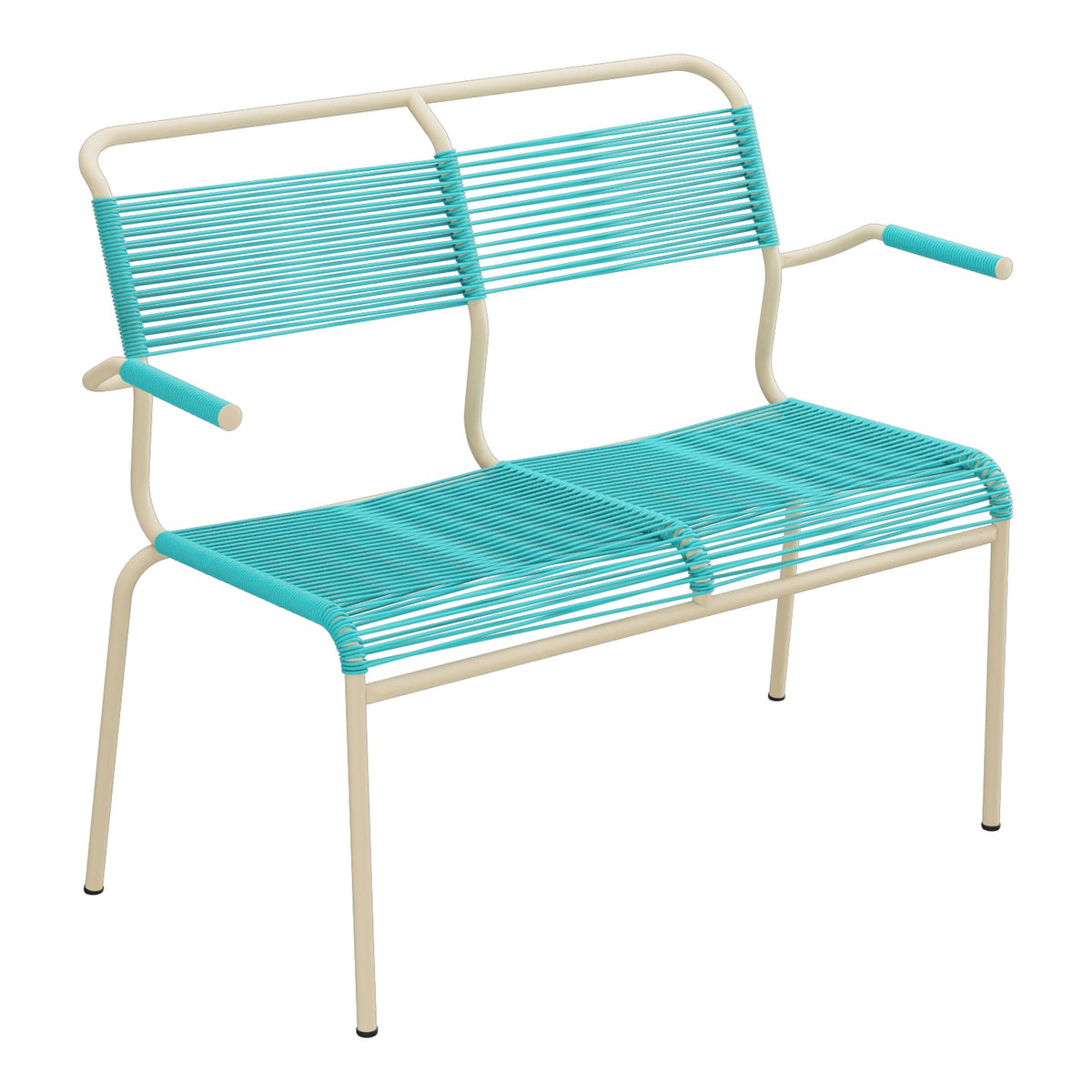 Schaffner Säntis Banc Spaghetti 2 places avec accoudoirs – Turquoise 58 / Marron Pastel 83