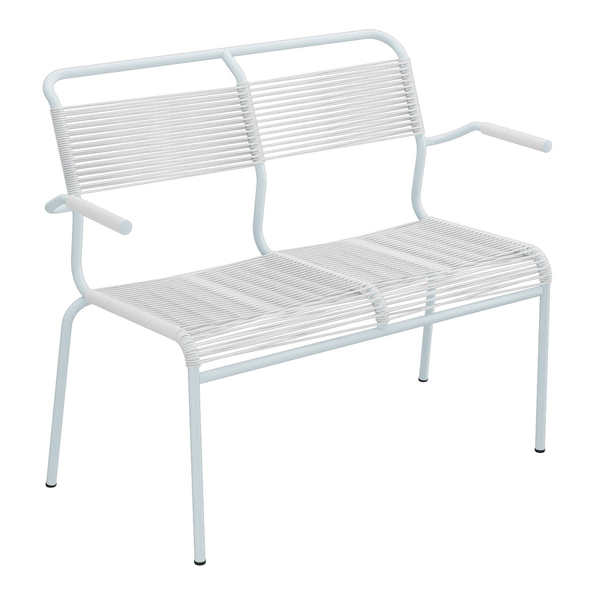 Schaffner Säntis Banc Spaghetti 2 places avec accoudoirs – Blanc 90 / Bleu Pastel 51