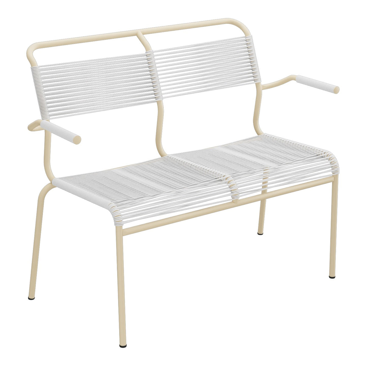Schaffner Säntis Banc Spaghetti 2 places avec accoudoirs – Blanc 90 / Marron Pastel 83