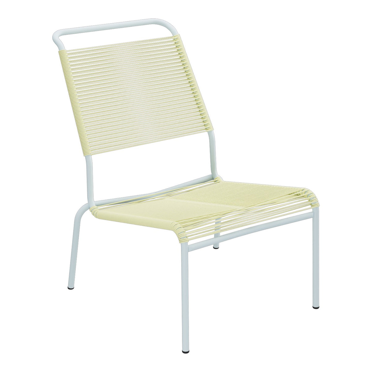 Schaffner Säntis Chaise basse Haut dossier Spaghetti – Jaune Buis 18 / Bleu Pastel 51