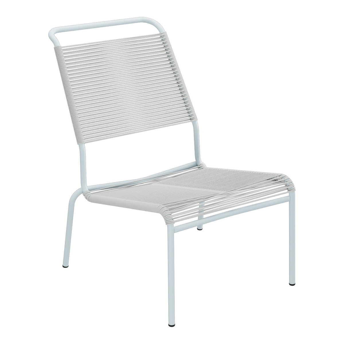 Schaffner Säntis Chaise basse Haut dossier Spaghetti – Gris Argent 78 / Bleu Pastel 51