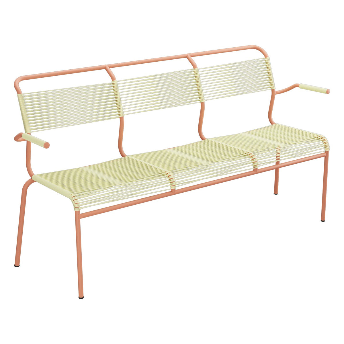 Schaffner Säntis Banc Spaghetti 3 places avec accoudoirs – Jaune Buis 18 / Terracotta 84