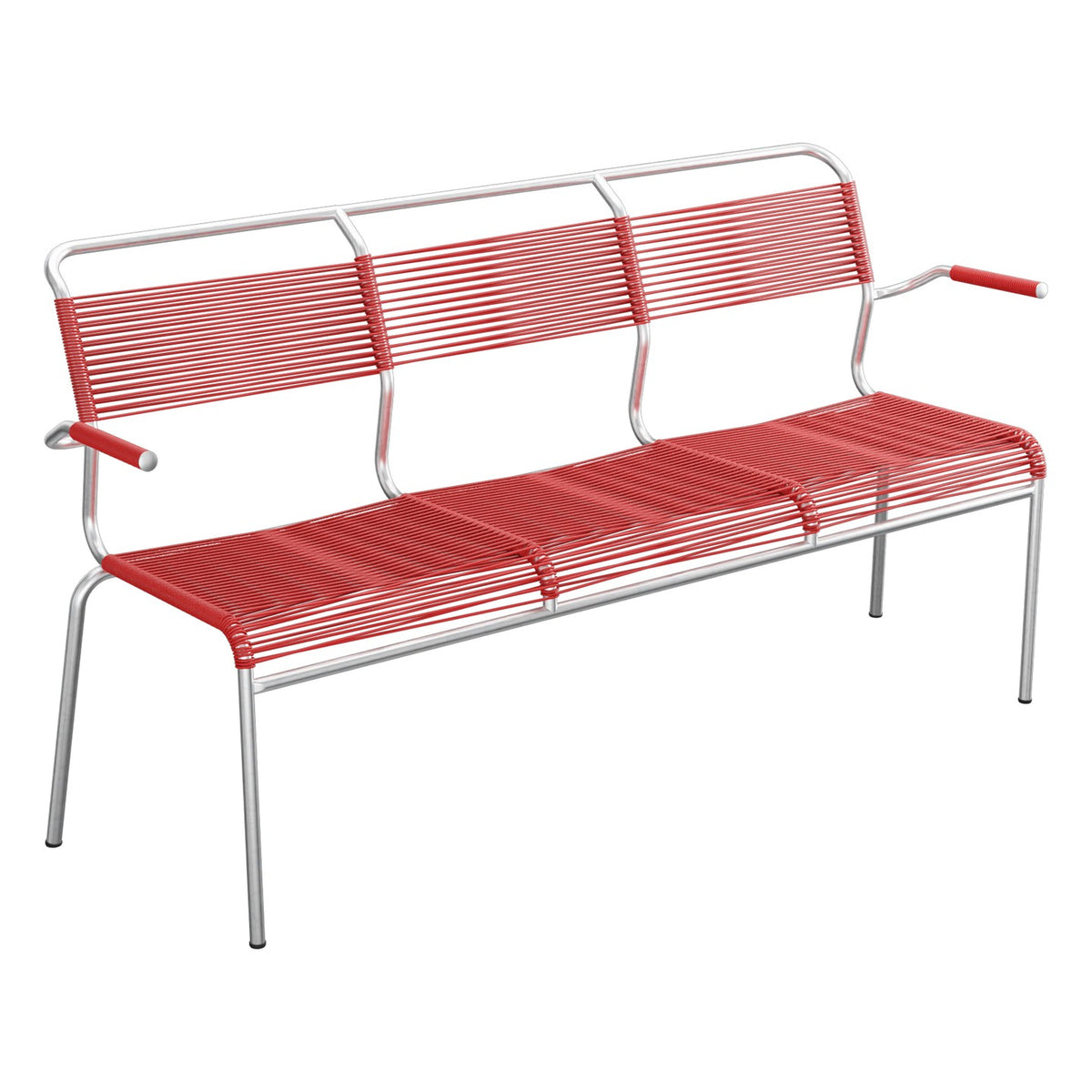 Schaffner Säntis Banc Spaghetti 3 places avec accoudoirs – Rouge 30 / Galvanisé à chaud 02