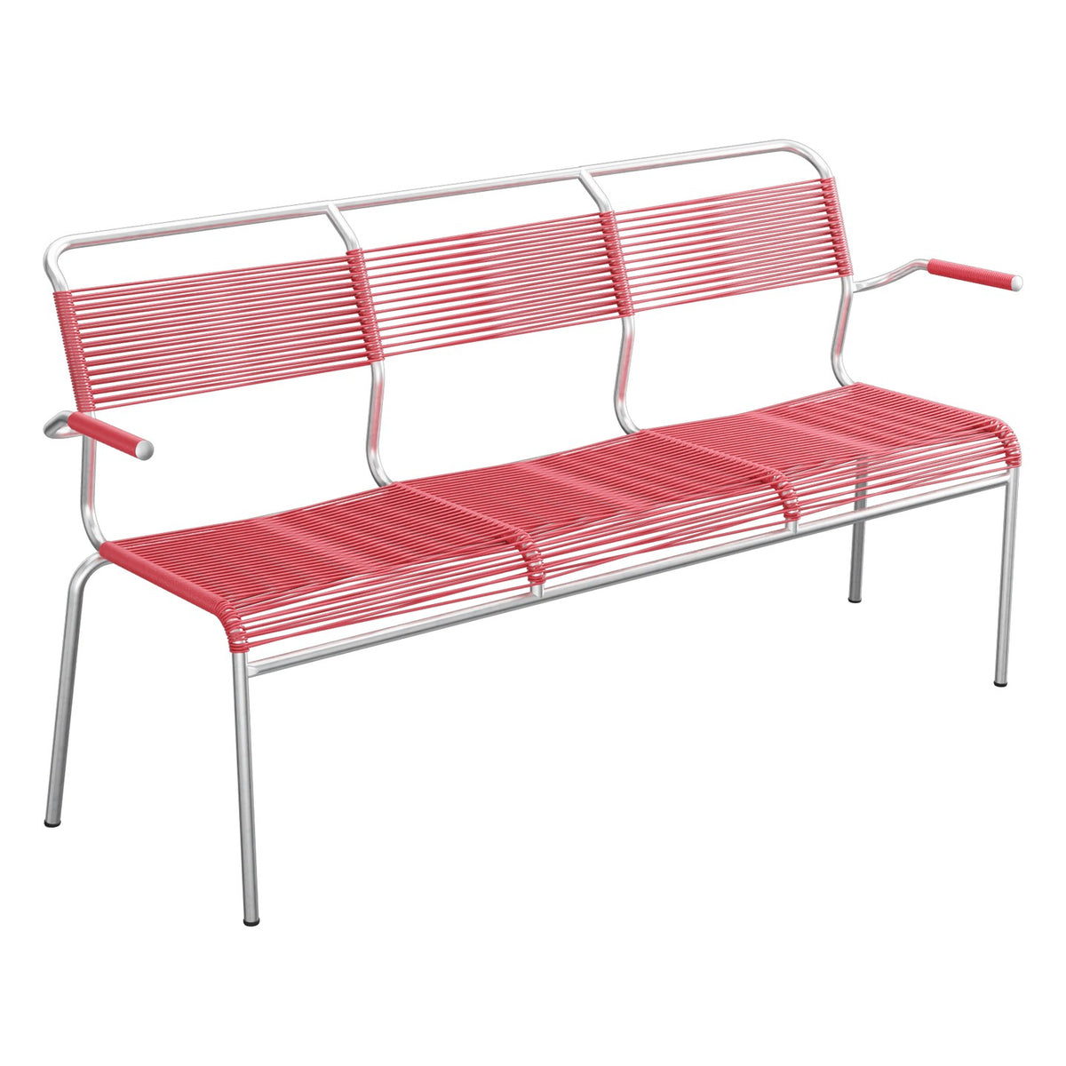 Schaffner Säntis Banc Spaghetti 3 places avec accoudoirs – Rouge Érable 33 / Galvanisé à chaud 02
