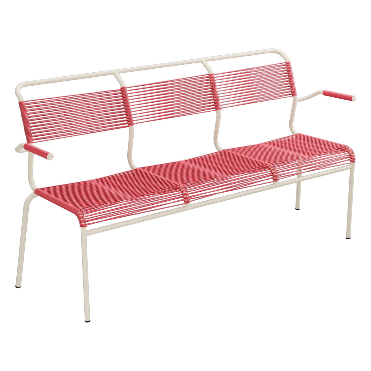 Schaffner Säntis Banc Spaghetti 3 places avec accoudoirs – Rouge Érable 33 / Sable Pastel 15