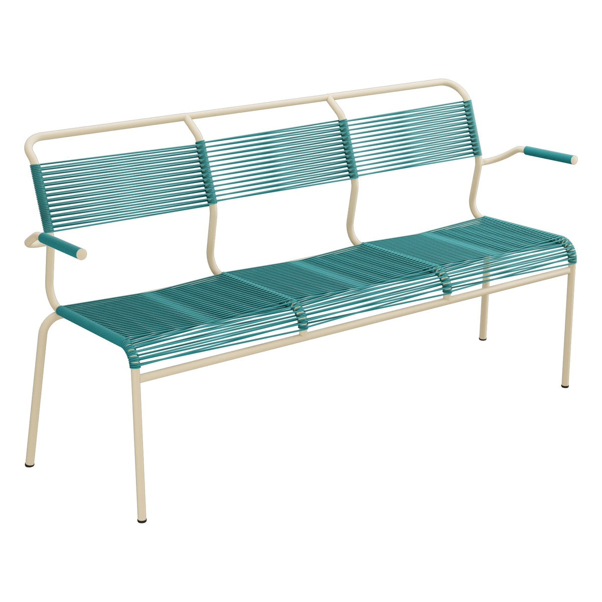 Schaffner Säntis Banc Spaghetti 3 places avec accoudoirs – Bleu Kali 56 / Marron Pastel 83