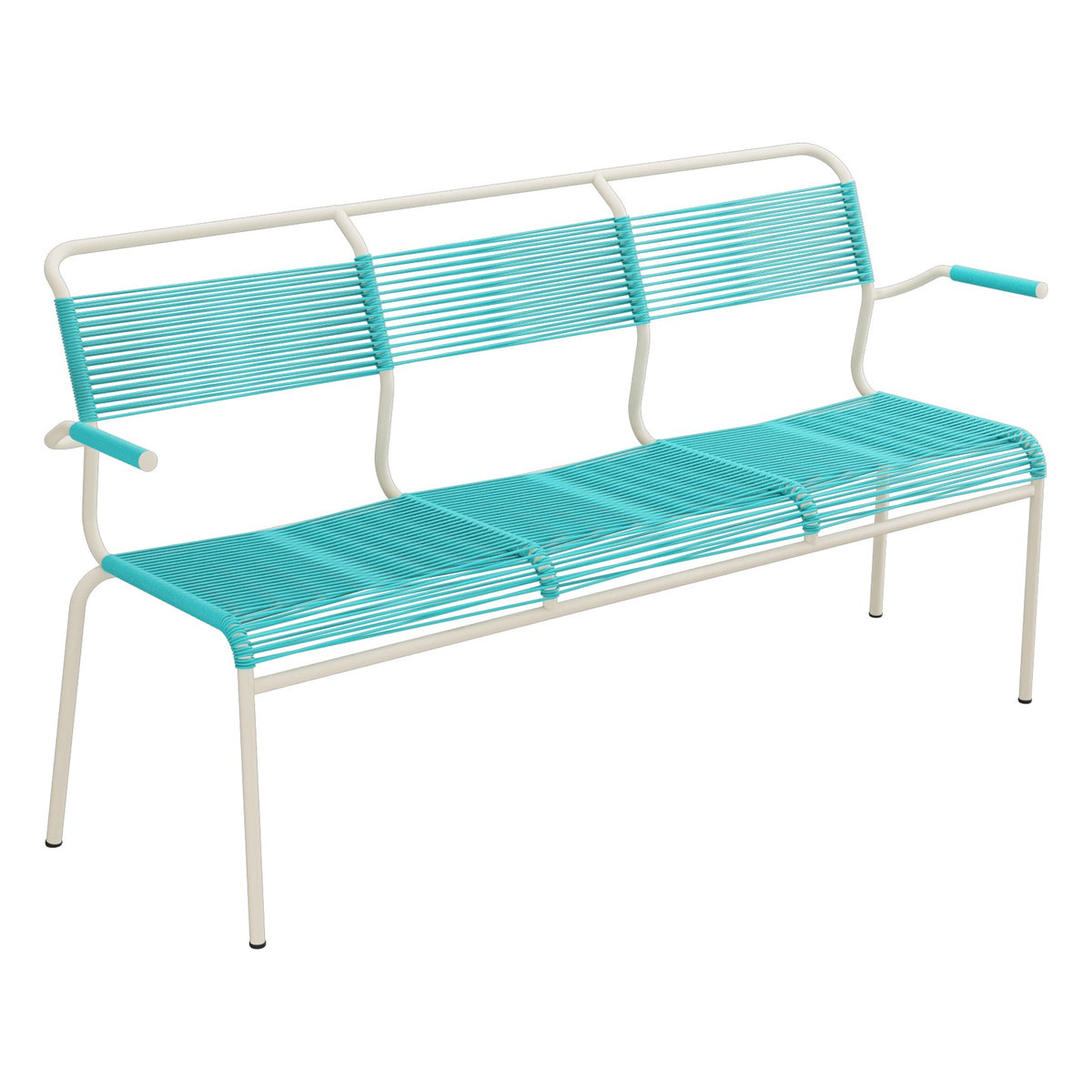 Schaffner Säntis Banc Spaghetti 3 places avec accoudoirs – Turquoise 58 / Sable Pastel 15