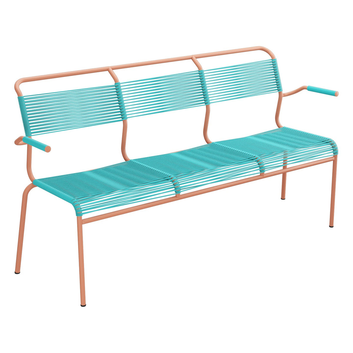 Schaffner Säntis Banc Spaghetti 3 places avec accoudoirs – Turquoise 58 / Terracotta 84