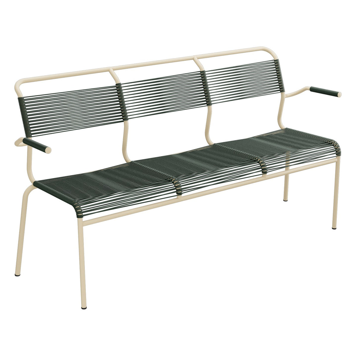 Schaffner Säntis Banc Spaghetti 3 places avec accoudoirs – Vert Sapin 66 / Marron Pastel 83