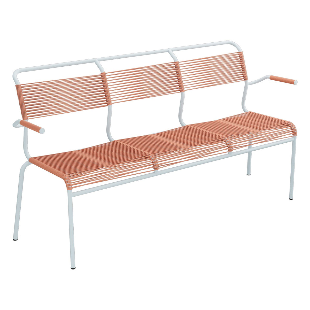 Schaffner Säntis Banc Spaghetti 3 places avec accoudoirs – Terracotta 84 / Bleu Pastel 51