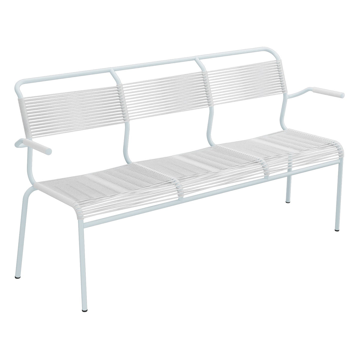 Schaffner Säntis Banc Spaghetti 3 places avec accoudoirs – Blanc 90 / Bleu Pastel 51
