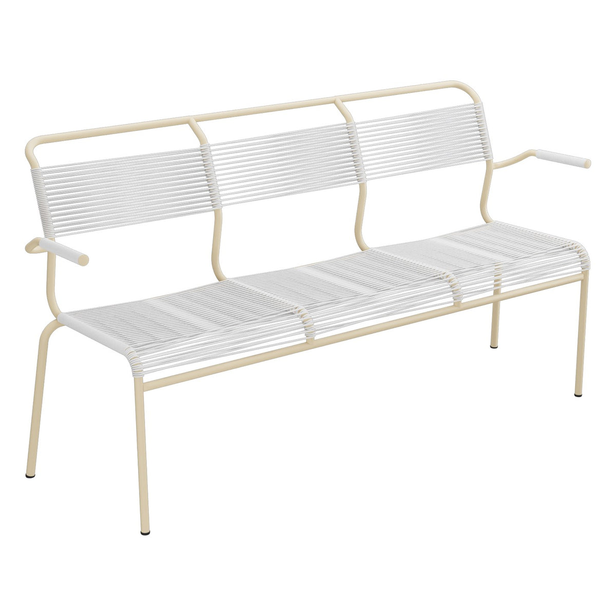 Schaffner Säntis Banc Spaghetti 3 places avec accoudoirs – Blanc 90 / Marron Pastel 83