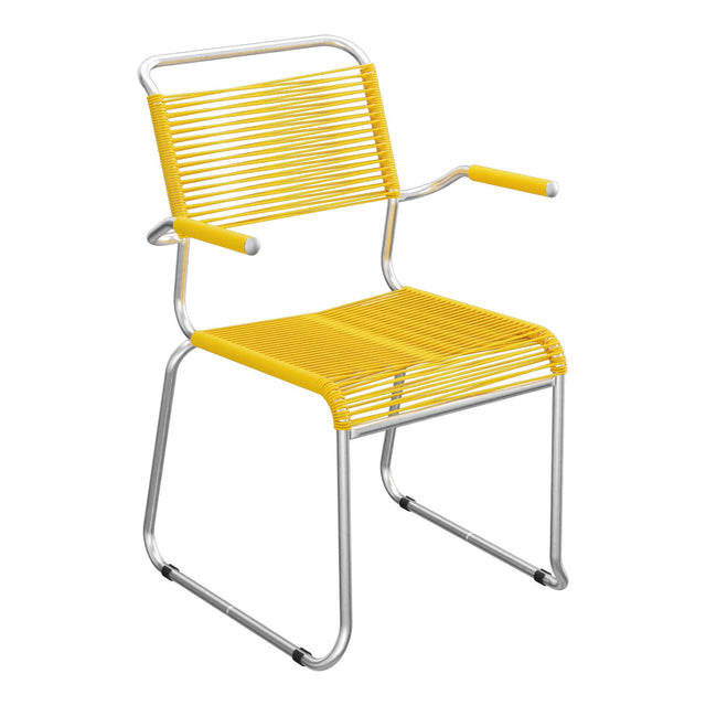 Schaffner Säntis Fauteuil repas Spaghetti pieds en luge – Jaune 11 / Galvanisé à chaud 02