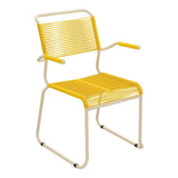 Schaffner Säntis Fauteuil repas Spaghetti pieds en luge – Jaune 11 / Marron Pastel 83