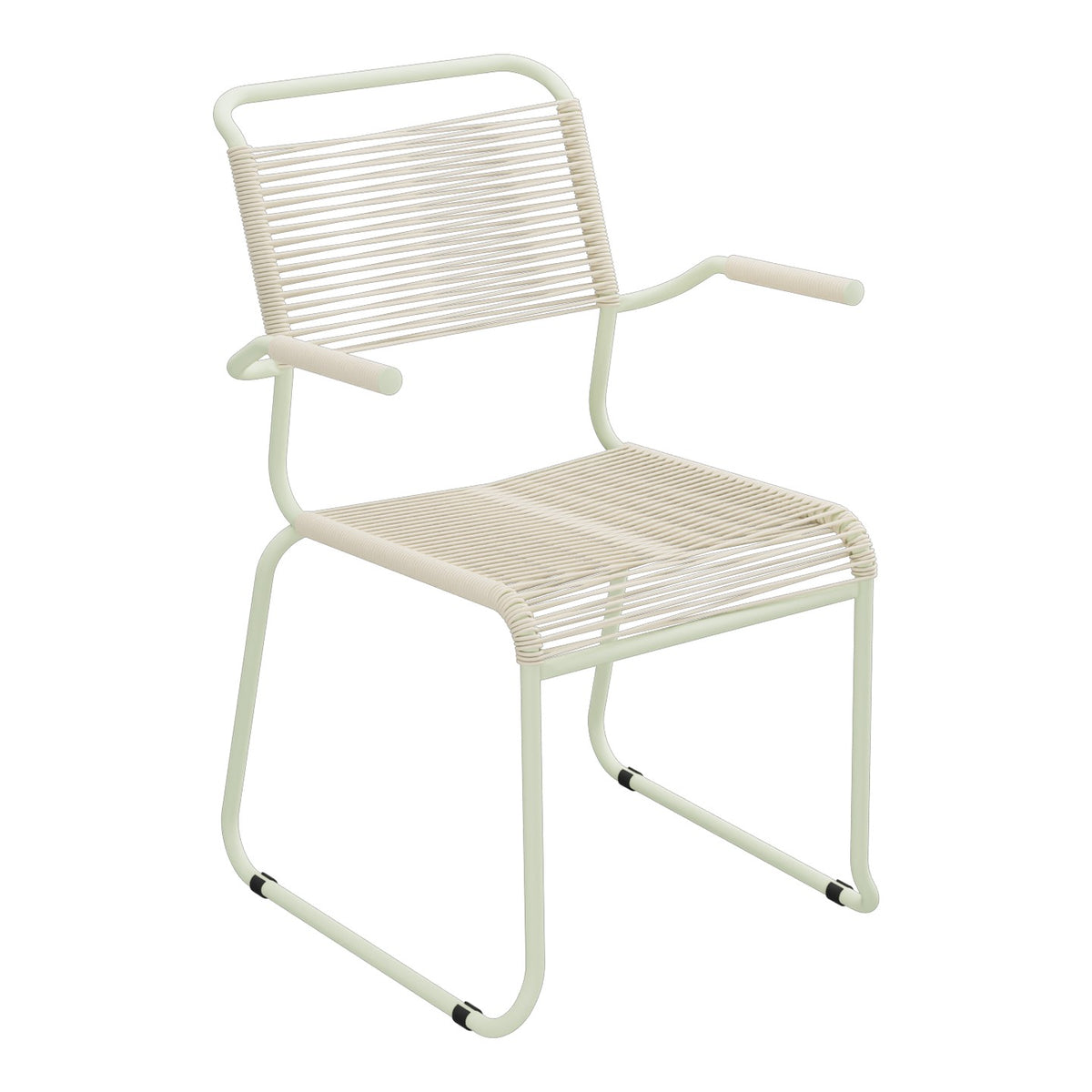 Schaffner Säntis Fauteuil repas Spaghetti pieds en luge – Sable Pastel 15 / Vert Pastel 64