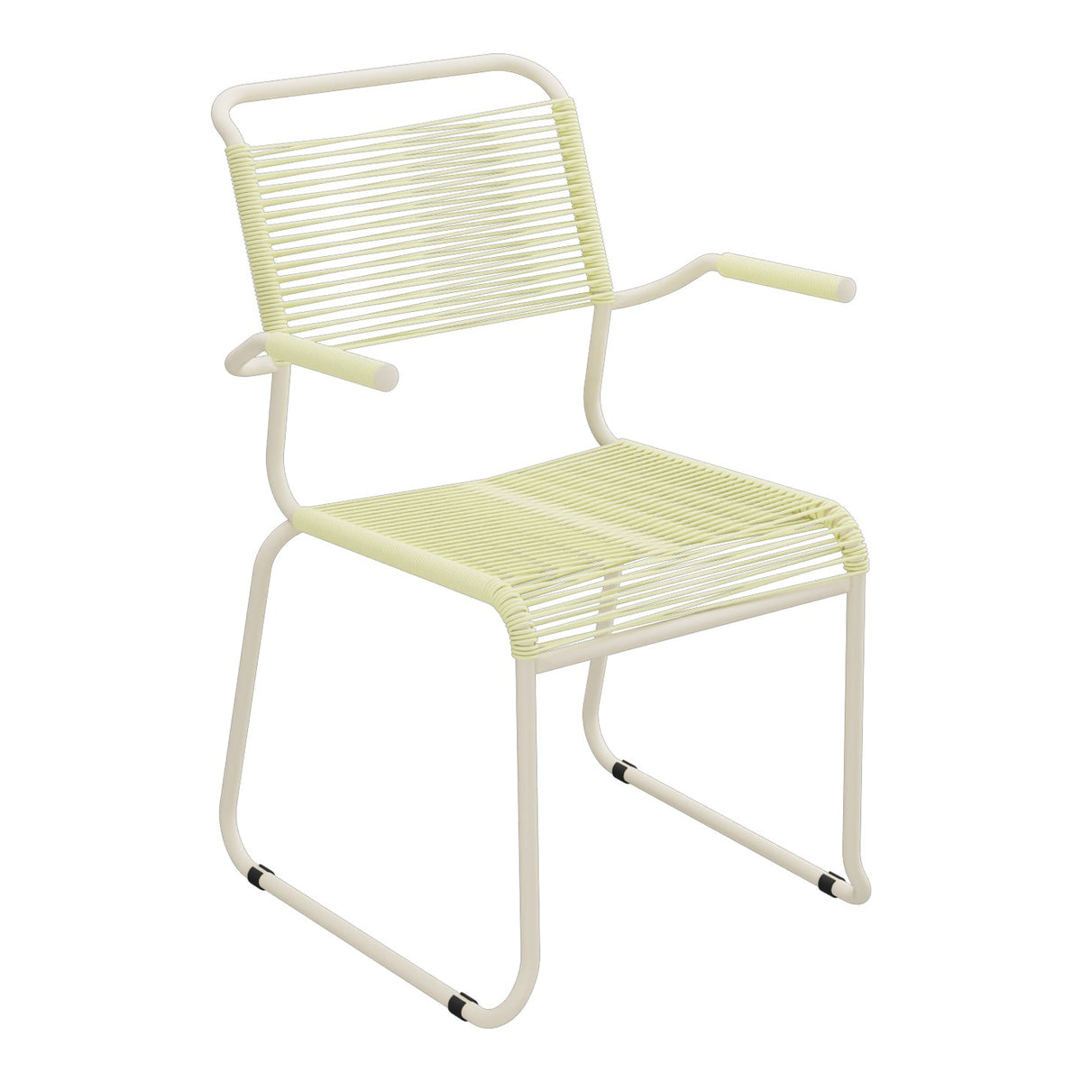 Schaffner Säntis Fauteuil repas Spaghetti pieds en luge – Jaune Buis 18 / Sable Pastel 15