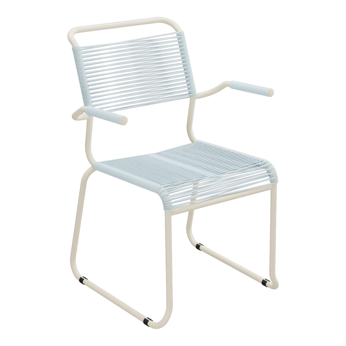 Schaffner Säntis Fauteuil repas Spaghetti pieds en luge – Bleu Pastel 51 / Sable Pastel 15