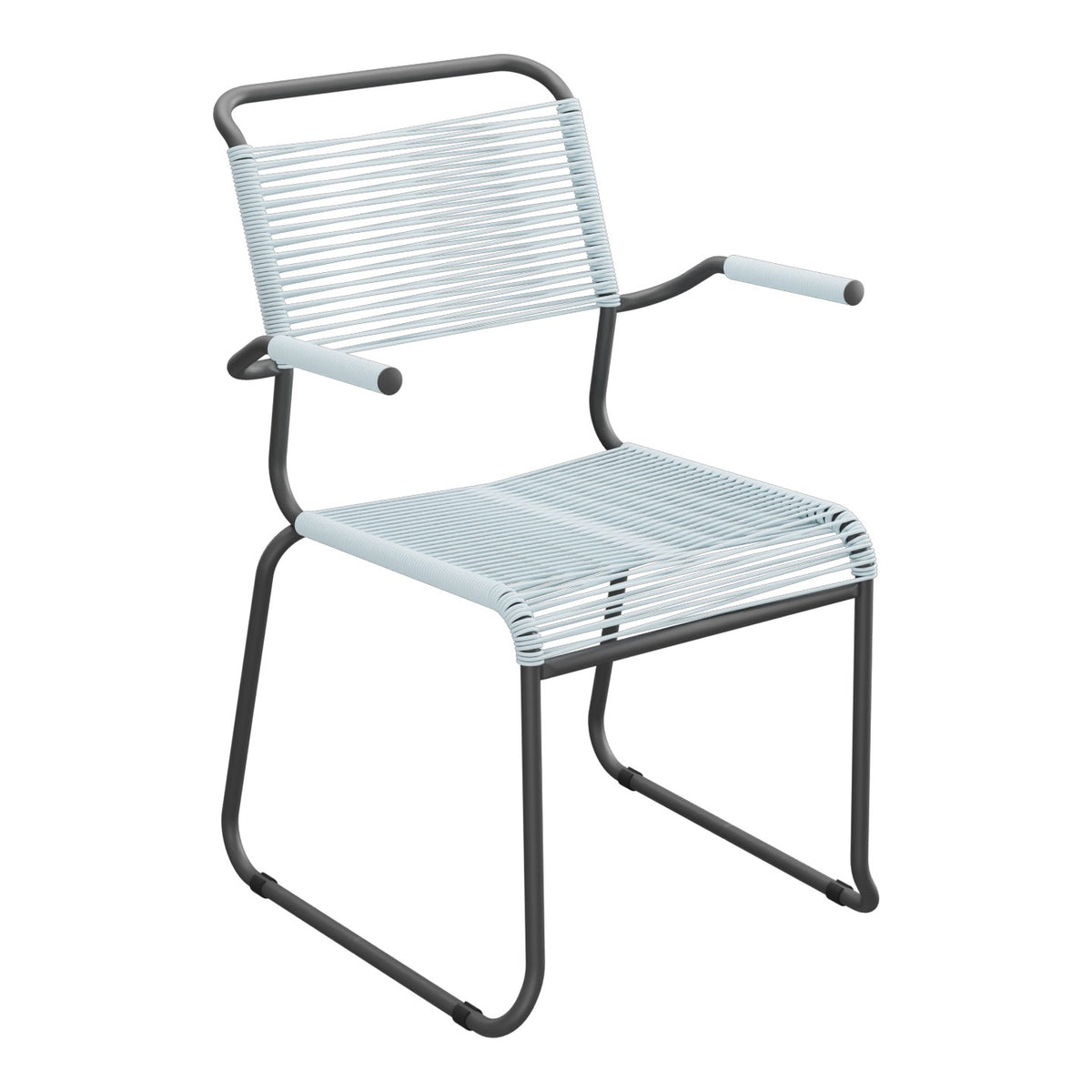 Schaffner Säntis Fauteuil repas Spaghetti pieds en luge – Bleu Pastel 51 / Noir 91