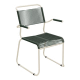 Schaffner Säntis Fauteuil repas Spaghetti pieds en luge – Vert Sapin 66 / Sable Pastel 15