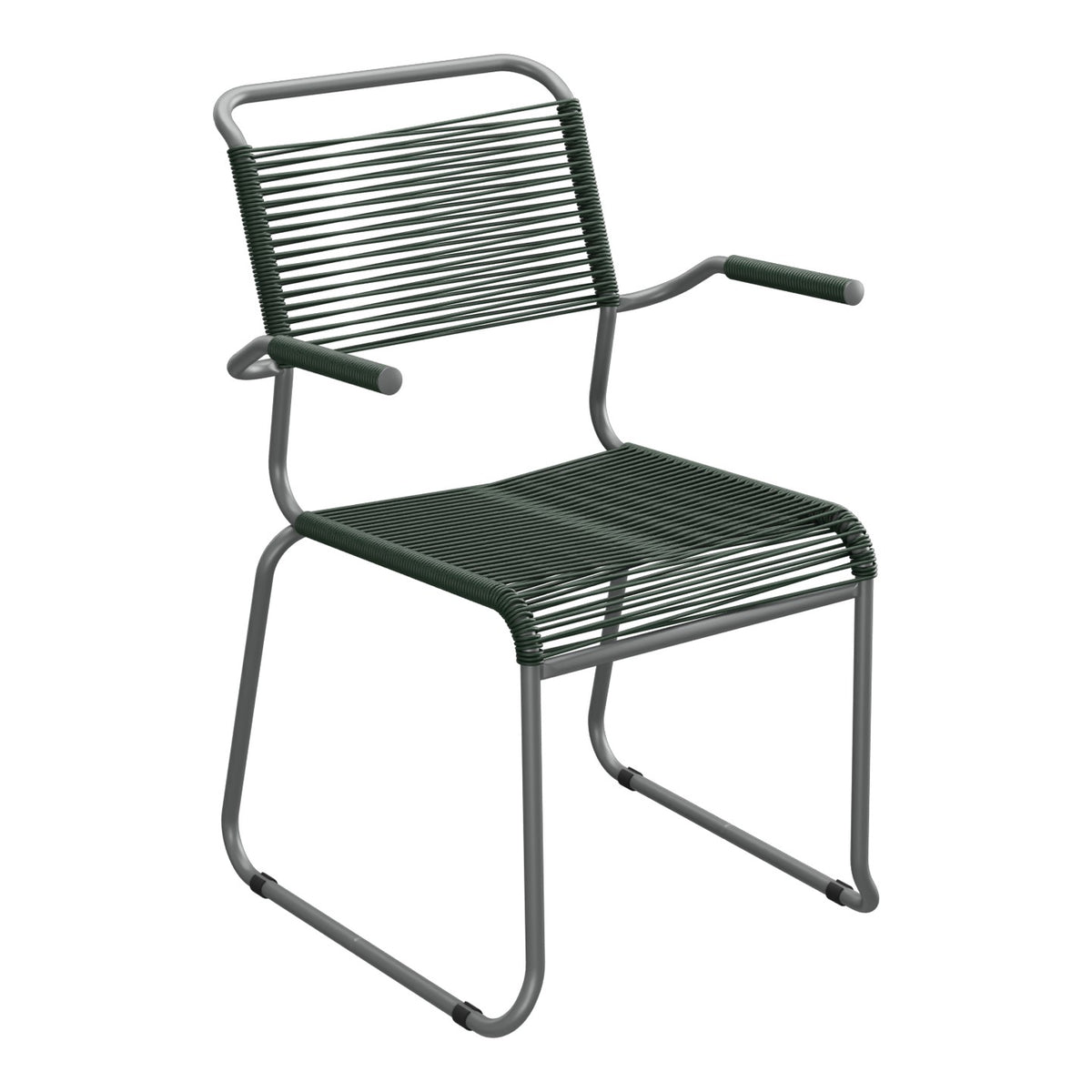 Schaffner Säntis Fauteuil repas Spaghetti pieds en luge – Vert Sapin 66 / Graphite 73