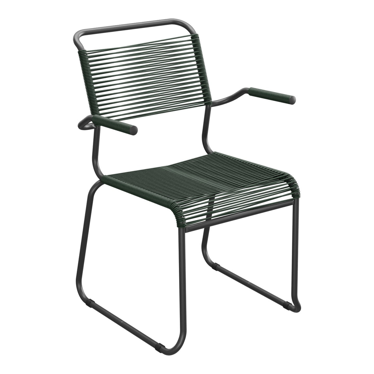 Schaffner Säntis Fauteuil repas Spaghetti pieds en luge – Vert Sapin 66 / Anthracite 77