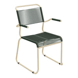 Schaffner Säntis Fauteuil repas Spaghetti pieds en luge – Vert Sapin 66 / Marron Pastel 83