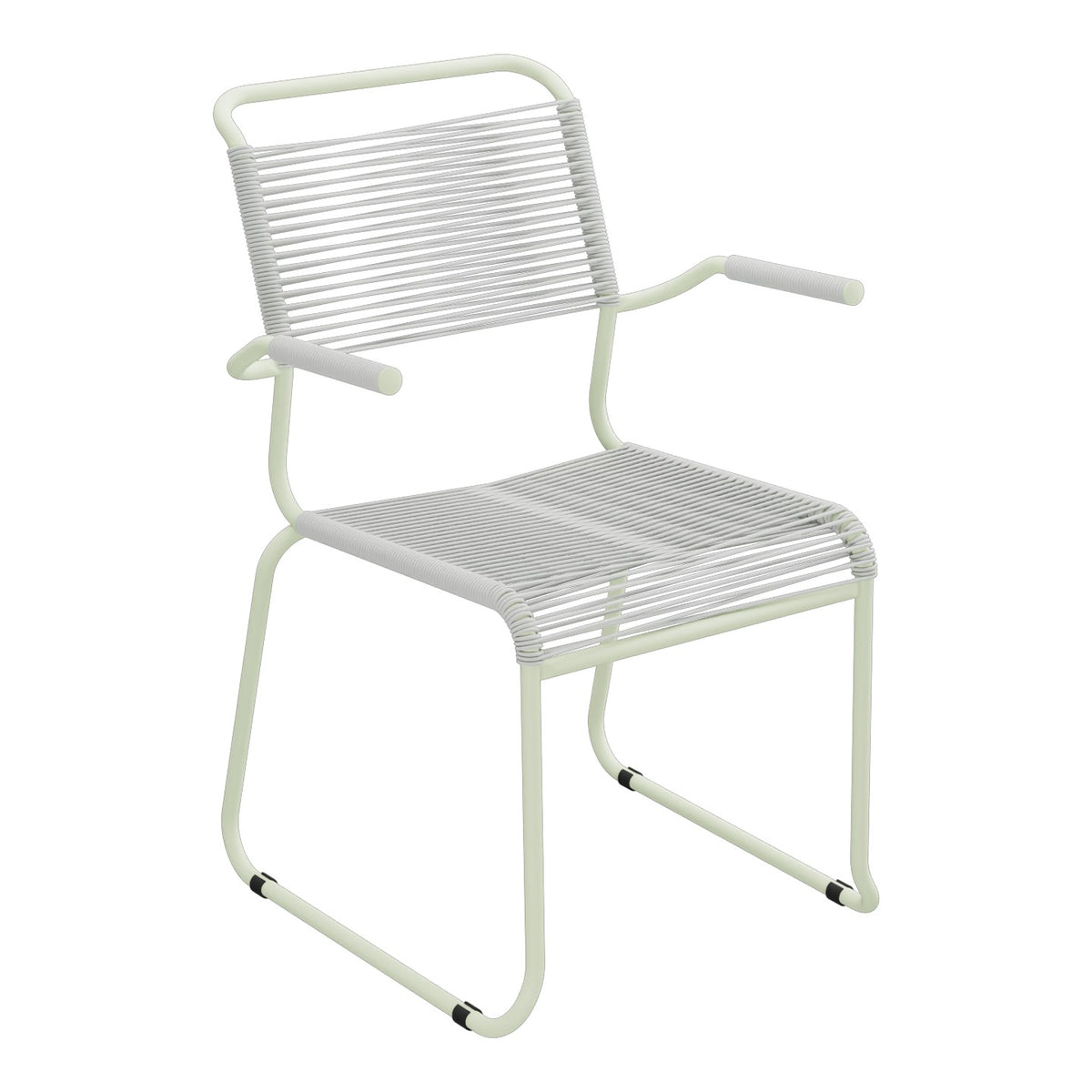 Schaffner Säntis Fauteuil repas Spaghetti pieds en luge – Gris Argent 78 / Vert Pastel 64