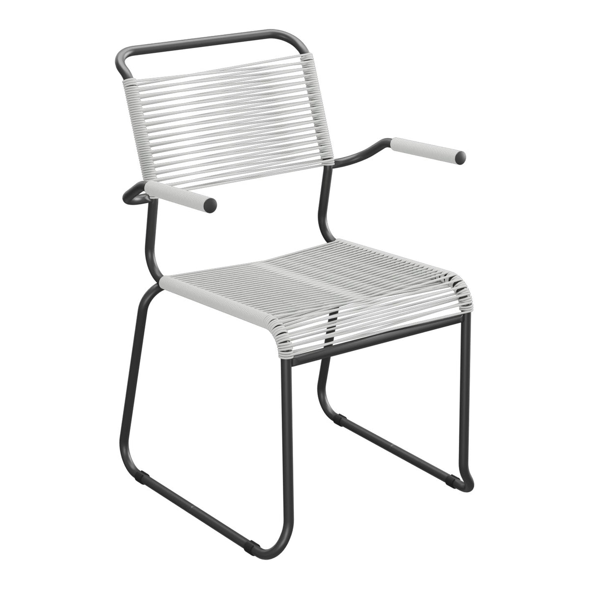 Schaffner Säntis Fauteuil repas Spaghetti pieds en luge – Gris Argent 78 / Anthracite 77