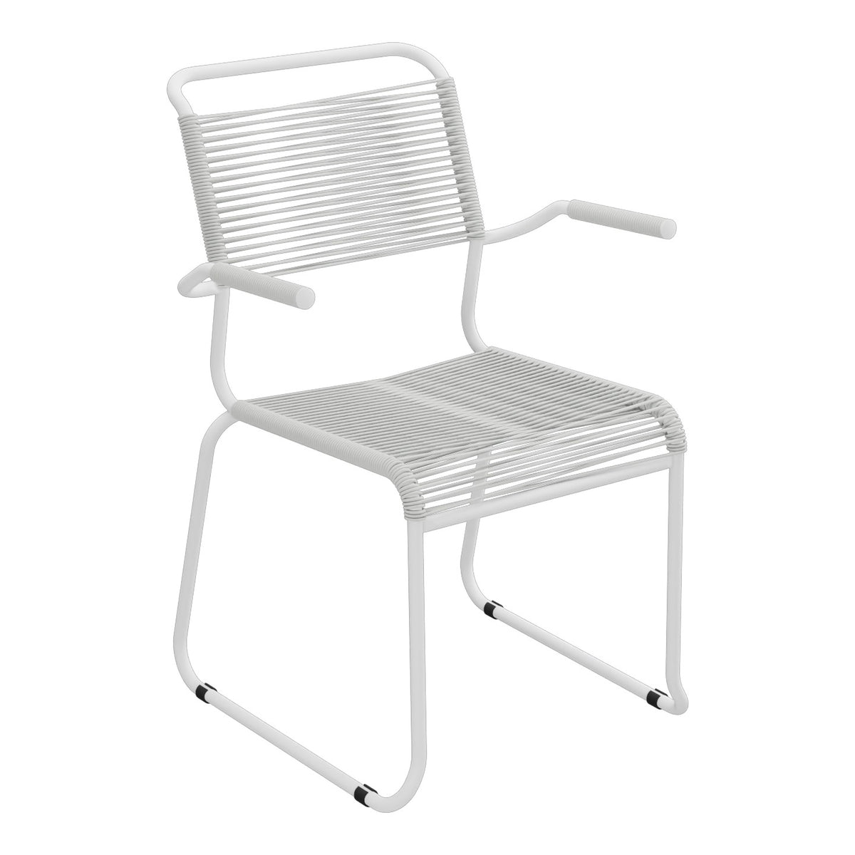 Schaffner Säntis Fauteuil repas Spaghetti pieds en luge – Gris Argent 78 / Blanc 90