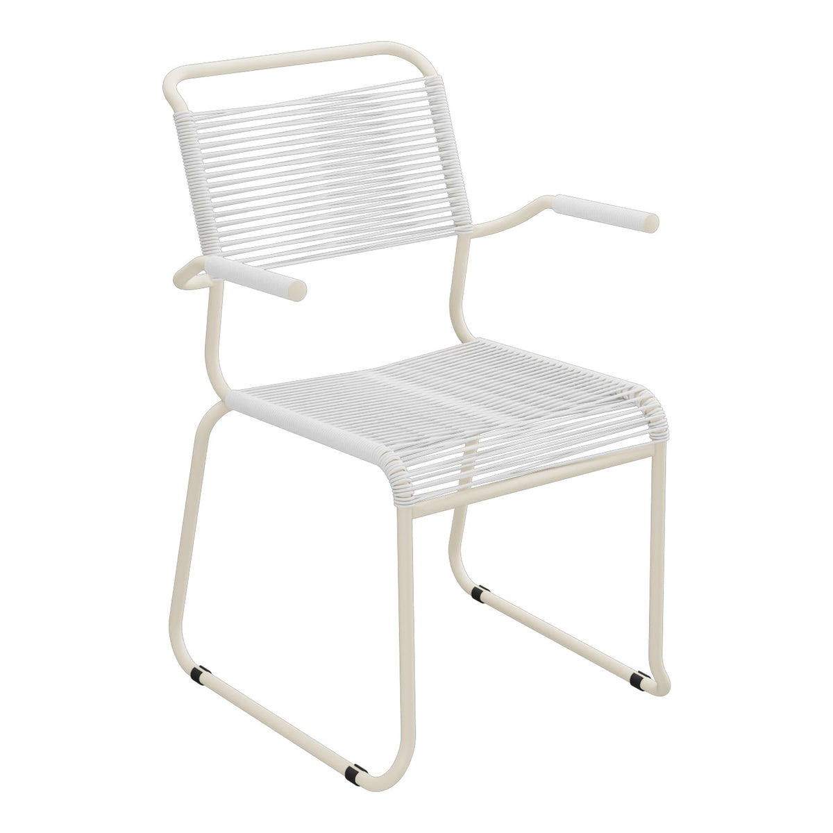 Schaffner Säntis Fauteuil repas Spaghetti pieds en luge – Blanc 90 / Sable Pastel 15