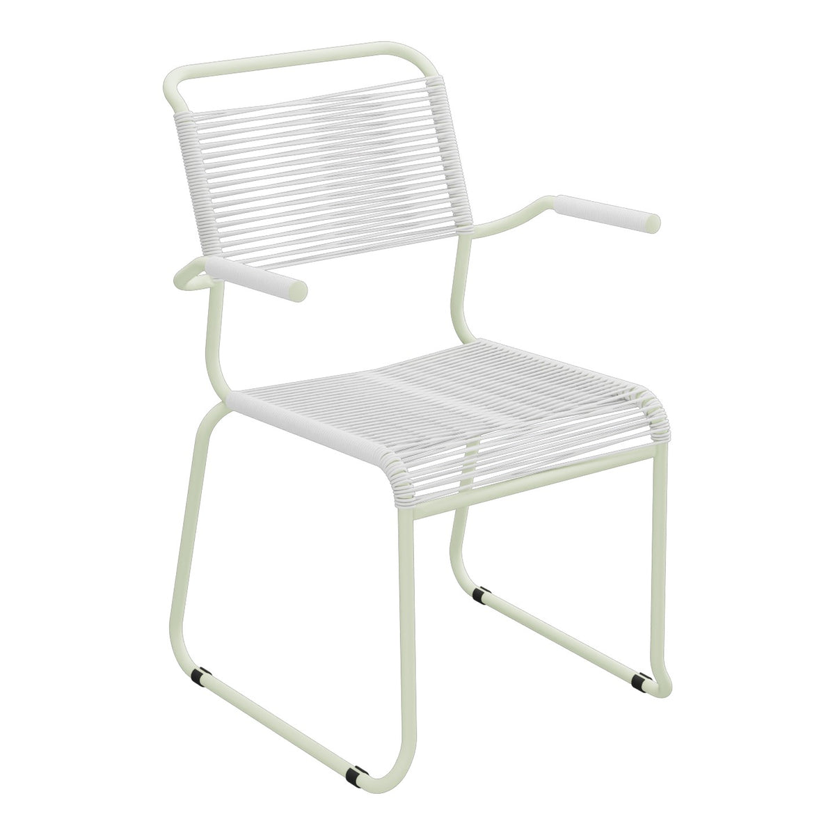 Schaffner Säntis Fauteuil repas Spaghetti pieds en luge – Blanc 90 / Vert Pastel 64